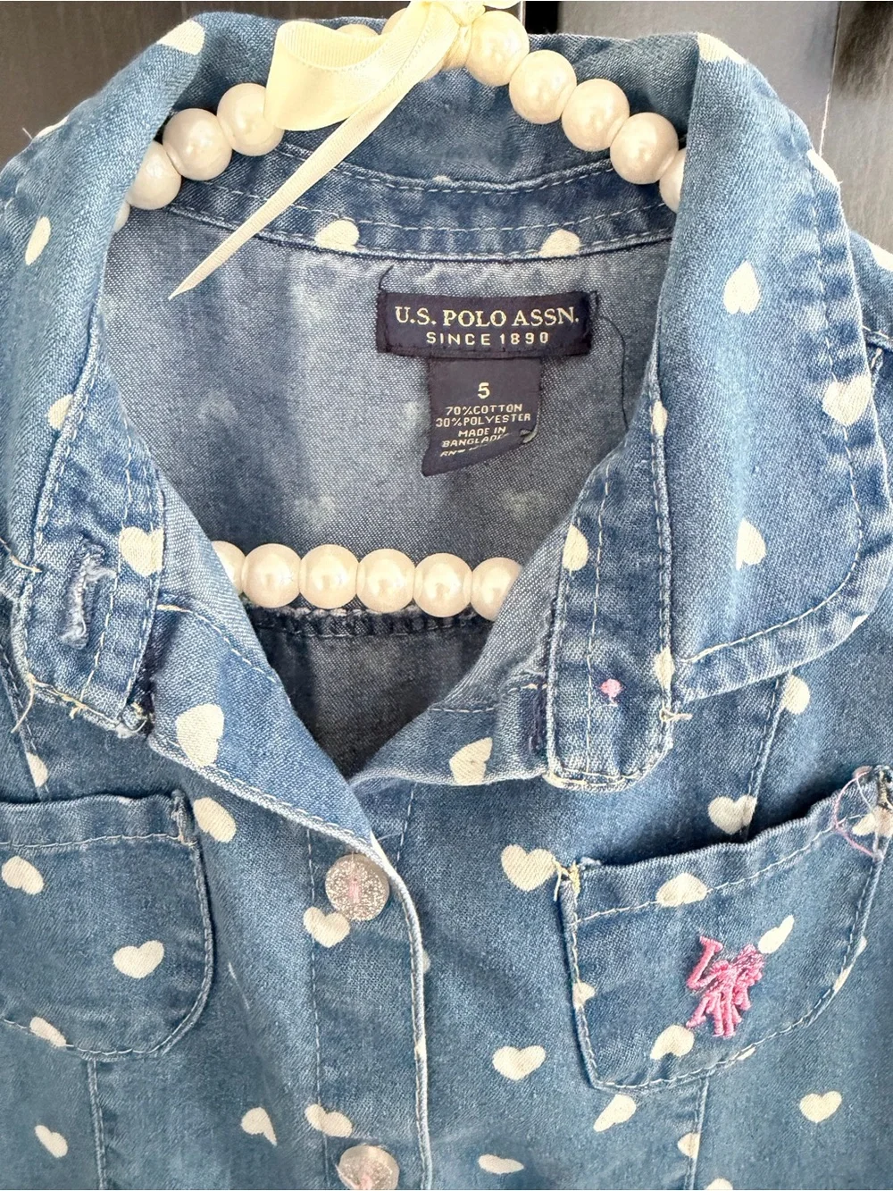 Ralph Lauren Denim Heart Ruffle Polo Dress with Pink Pony